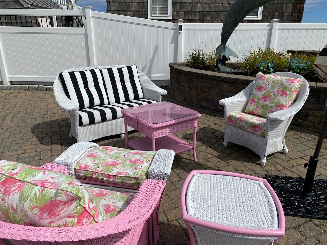 Wicker outdoor furniture with custom cushions