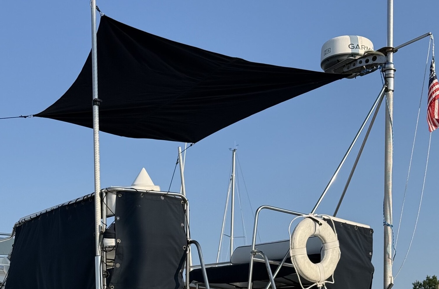 Custom shade sail on a boat